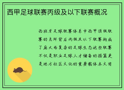 西甲足球联赛丙级及以下联赛概况